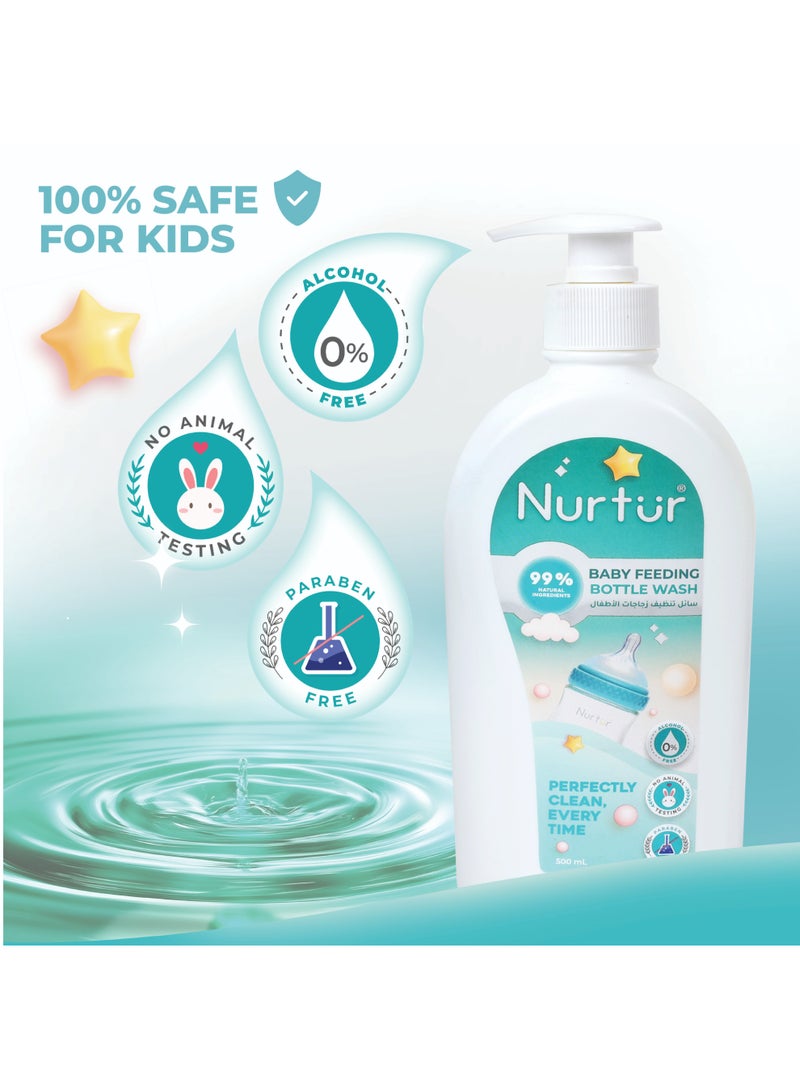 Nurtur Baby Bottle Liquid Cleanser 500mL Kills 99% Bacteria, Alcohol-Free, Paraben-Free, Multipurpose Liquid Cleanser Wash Safe for Bottles, Breast Pumps, Toys & Feeding Essentials - Image 3
